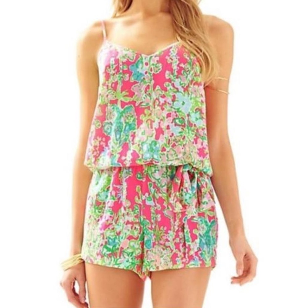 Lilly Pulitzer Deanna romper - bright color print floral beachy spaghetti strap